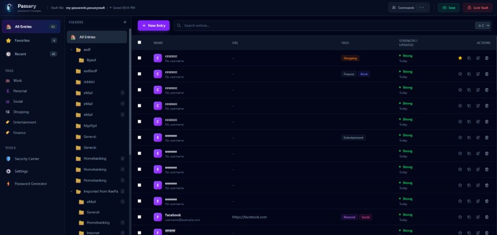 Passary Password Manager Dashboard