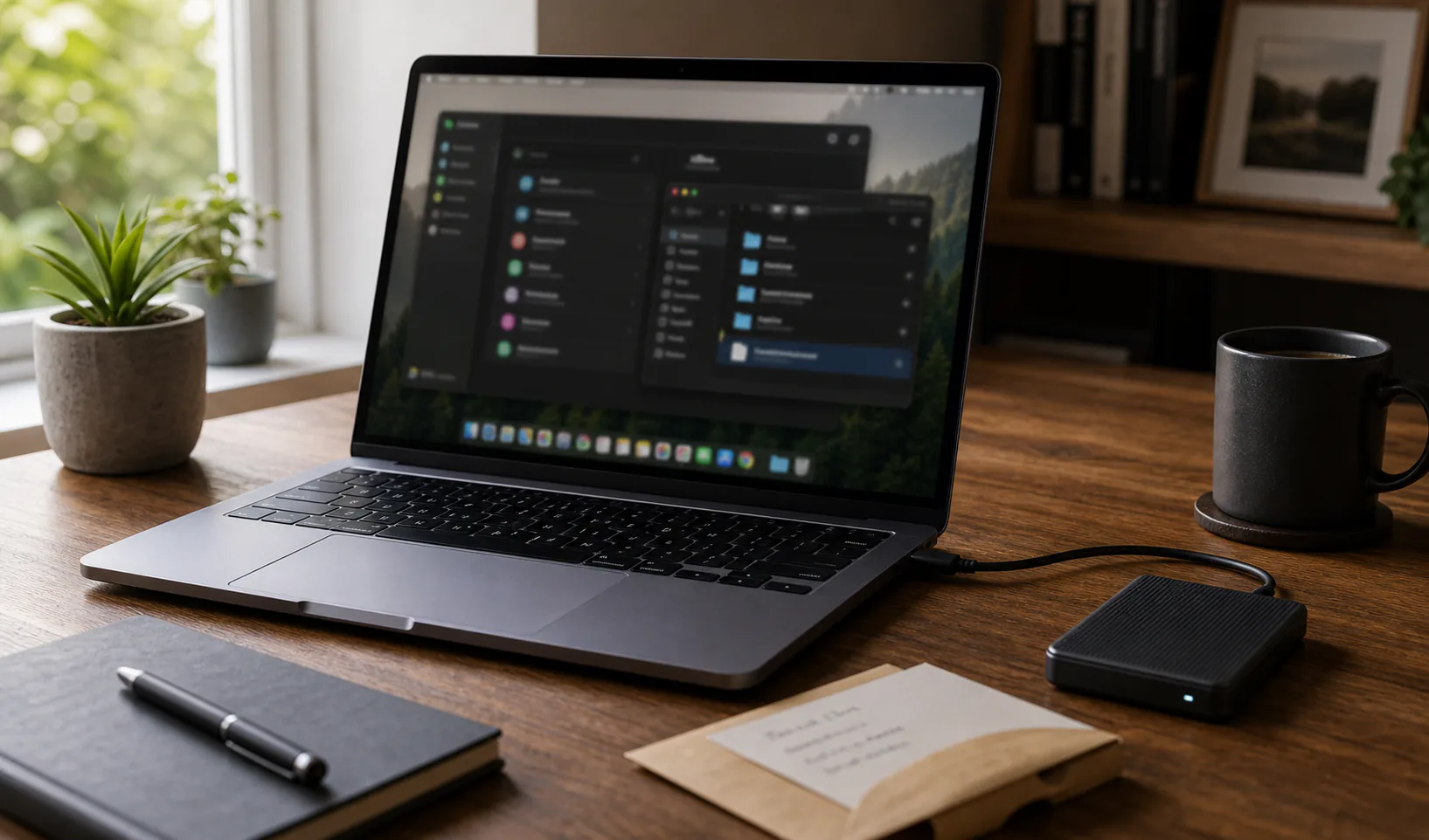 Mac laptop with local encrypted password vault and offline backup